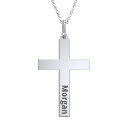 Engraved Name Silver Cross Necklace - Modern