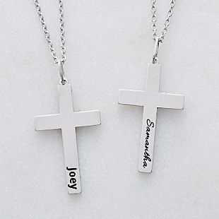 Engraved Name Silver Cross Necklace