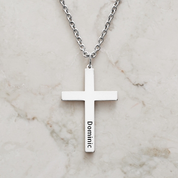 Men's Engraved Silver Cross Necklace