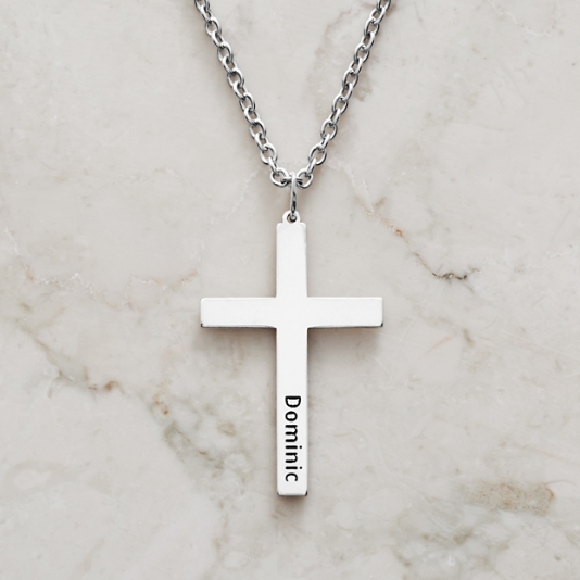 Engraved silver hot sale cross necklace