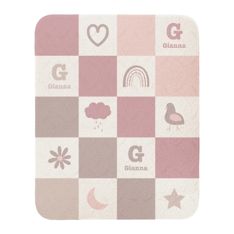 Color Block Name Quilted Baby Blanket S -  Pink