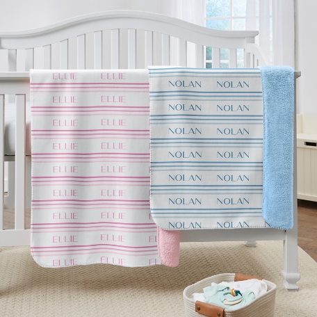 Name in Stripes Sherpa Baby Blanket