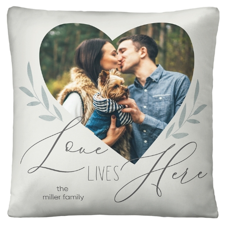 Love Lives Here Photo Throw Pillow - Cream