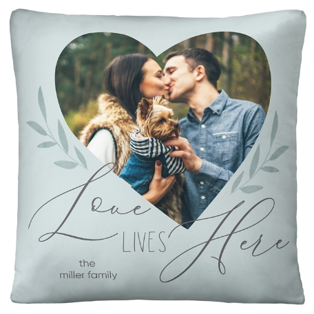 Love Lives Here Photo Throw Pillow - Sage