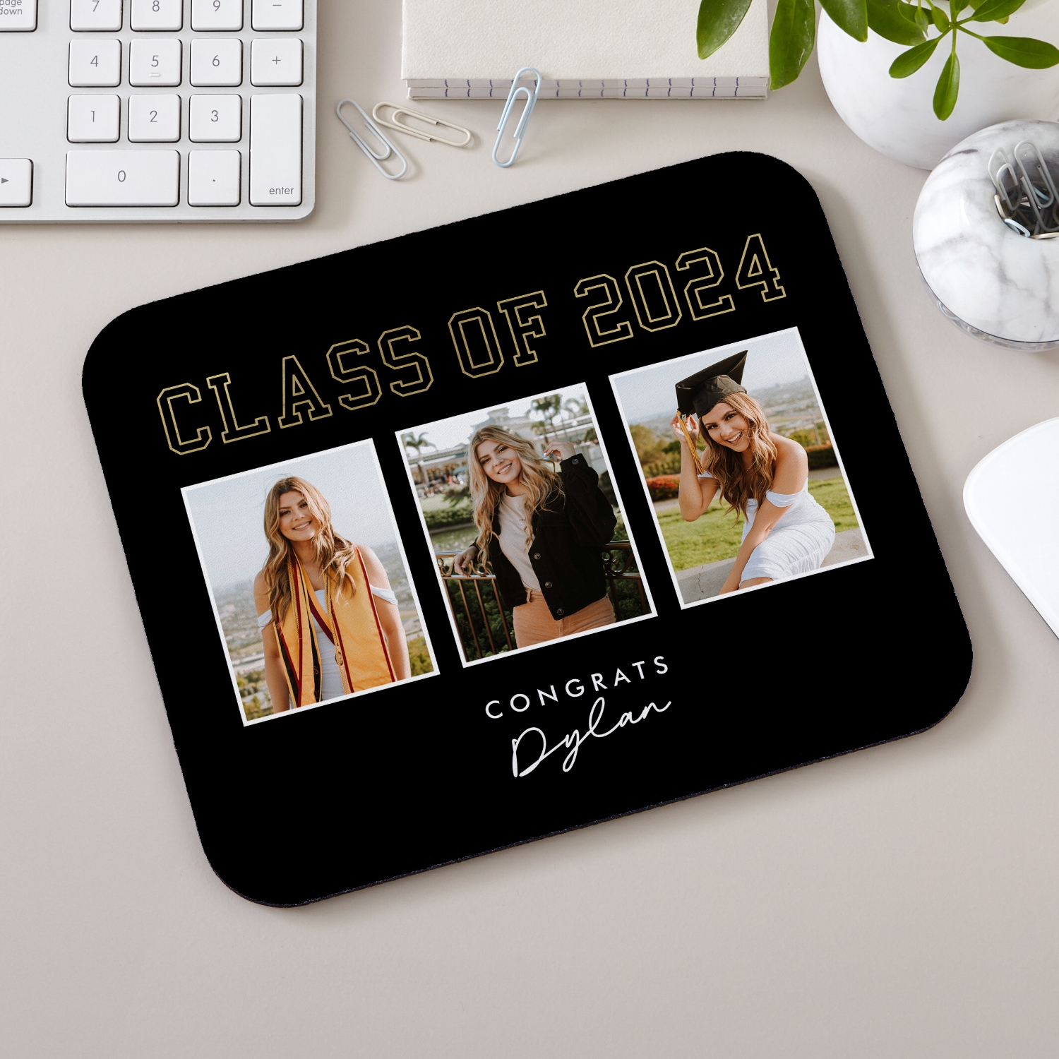 Golden Trio Graduation Photo Mouse Pad