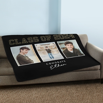 Golden Trio Graduation Photo Plush Blanket