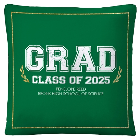 Graduation Scroll School Colors Throw Pillow - 16x16- Green