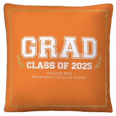 Graduation Scroll School Colors Throw Pillow - 16x16- Orange
