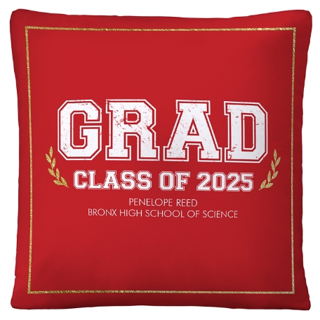 Graduation Scroll School Colors Throw Pillow- 16x16 - Red