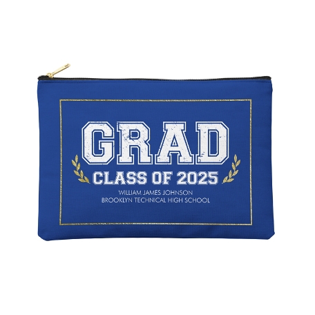Graduation Scroll School Colors Zipper Pouch - Large - Blue