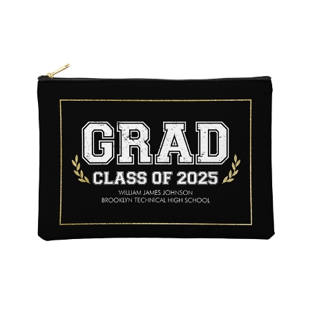 Graduation Scroll School Colors Zipper Pouch - Large - Black