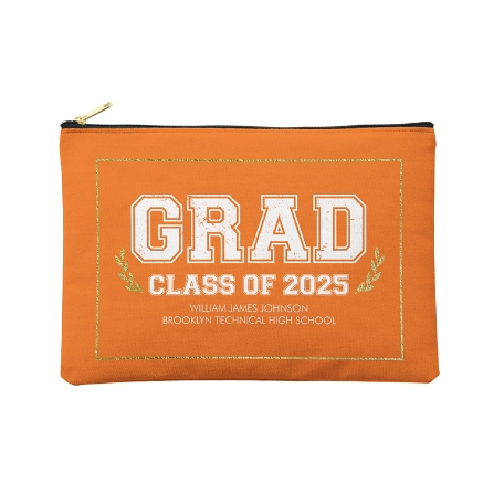 Graduation Scroll School Colors Zipper Pouch -Large - Orange