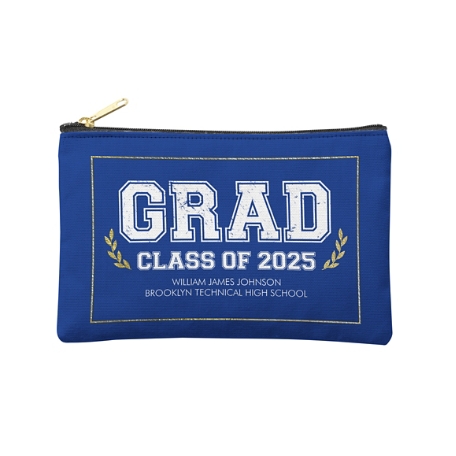 Graduation Scroll School Colors Zipper Pouch -Small - Blue