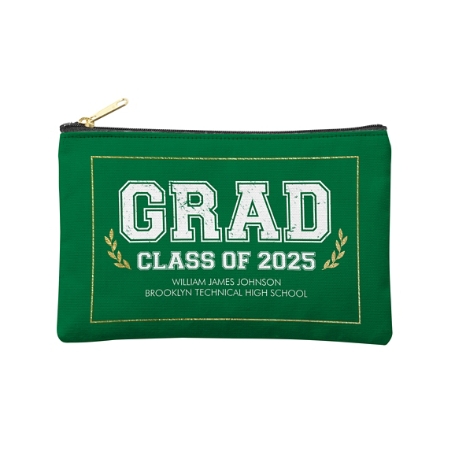 Graduation Scroll School Colors Zipper Pouch -Small- Green