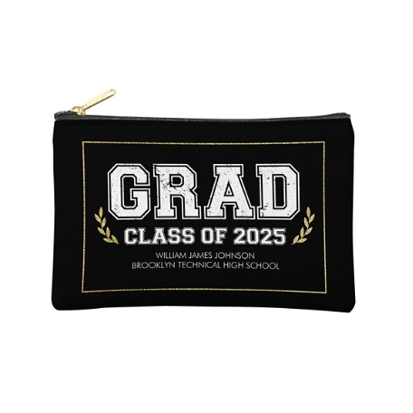 Graduation Scroll School Colors Zipper Pouch -Small - Black