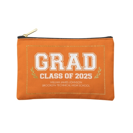 Graduation Scroll School Colors Zipper Pouch -Small- Orange