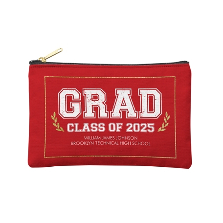 Graduation Scroll School Colors Zipper Pouch - Small - Red