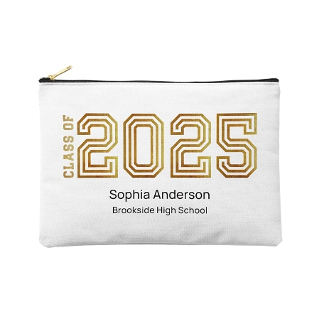 Illuminated Year Graduation Zipper Pouch -Large - White