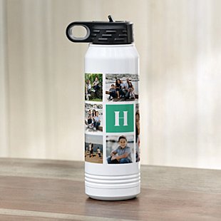 Initial Photo Collage Water Bottle