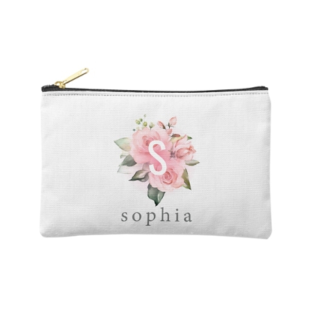 Pink Floral Initial Zipper Pouch - S