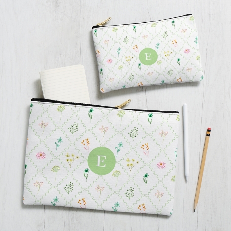 Spring Trellis Initial Zipper Pouch
