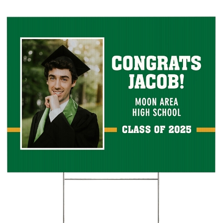 Varsity Stripe Graduation Photo Yard Sign - 2 sided - Green
