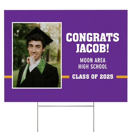 Varsity Stripe Graduation Photo Yard Sign - 2 sided - Purple