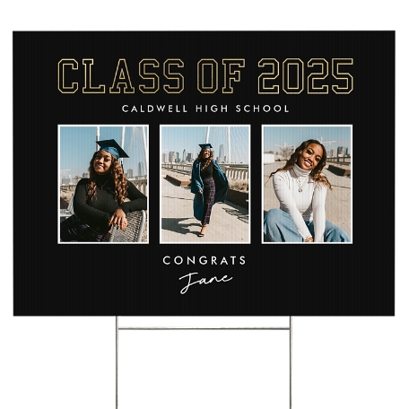 Golden Trio Graduation Photo Yard Sign - 2 sided