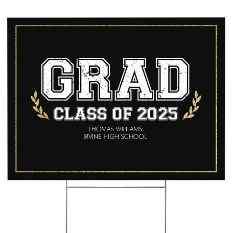 Graduation Scroll School Colors Yard Sign - 2 sided - Black