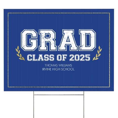 Graduation Scroll School Colors Yard Sign - 2 sided - Blue