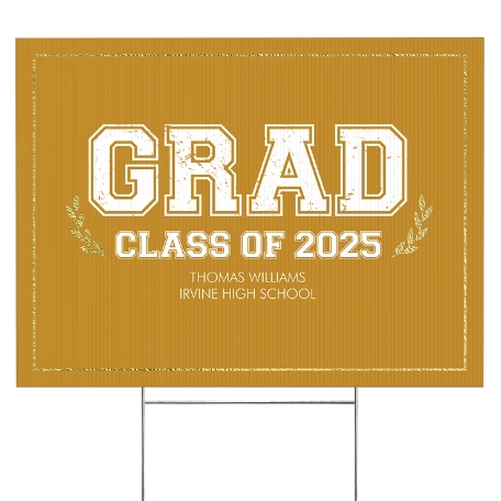 Graduation Scroll School Colors Yard Sign - 2 sided - Gold