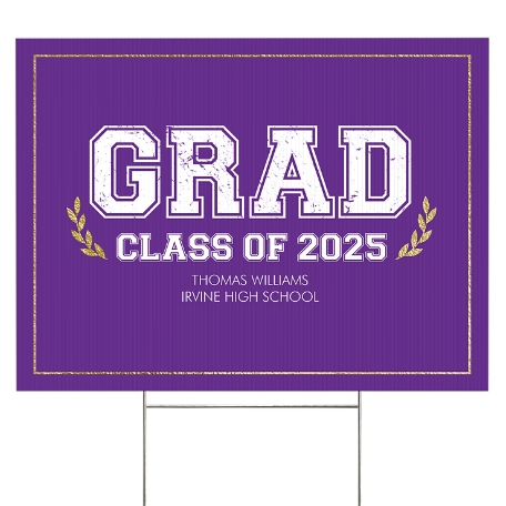 Graduation Scroll School Colors Yard Sign - 2 sided - Purple