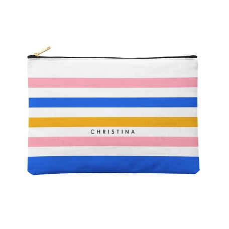 Cabana Stripes Zipper Pouch - Blue/Orange/Pink - L