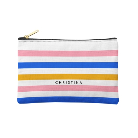 Cabana Stripes Zipper Pouch - Blue/Orange/Pink - S