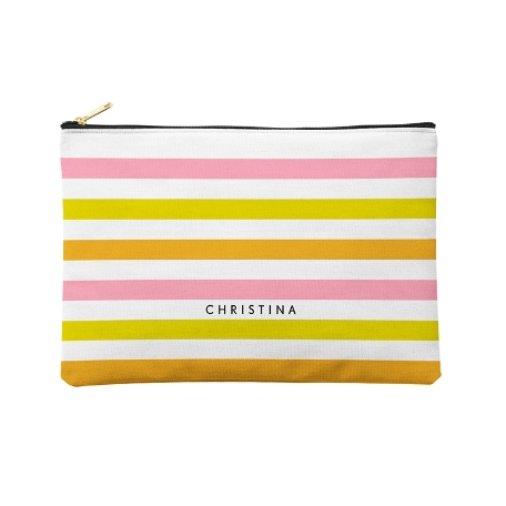 Cabana Stripes Zipper Pouch- Pink/Orange/Yellow -L
