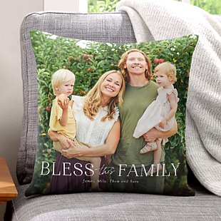 Bless This Family Photo Throw Pillow