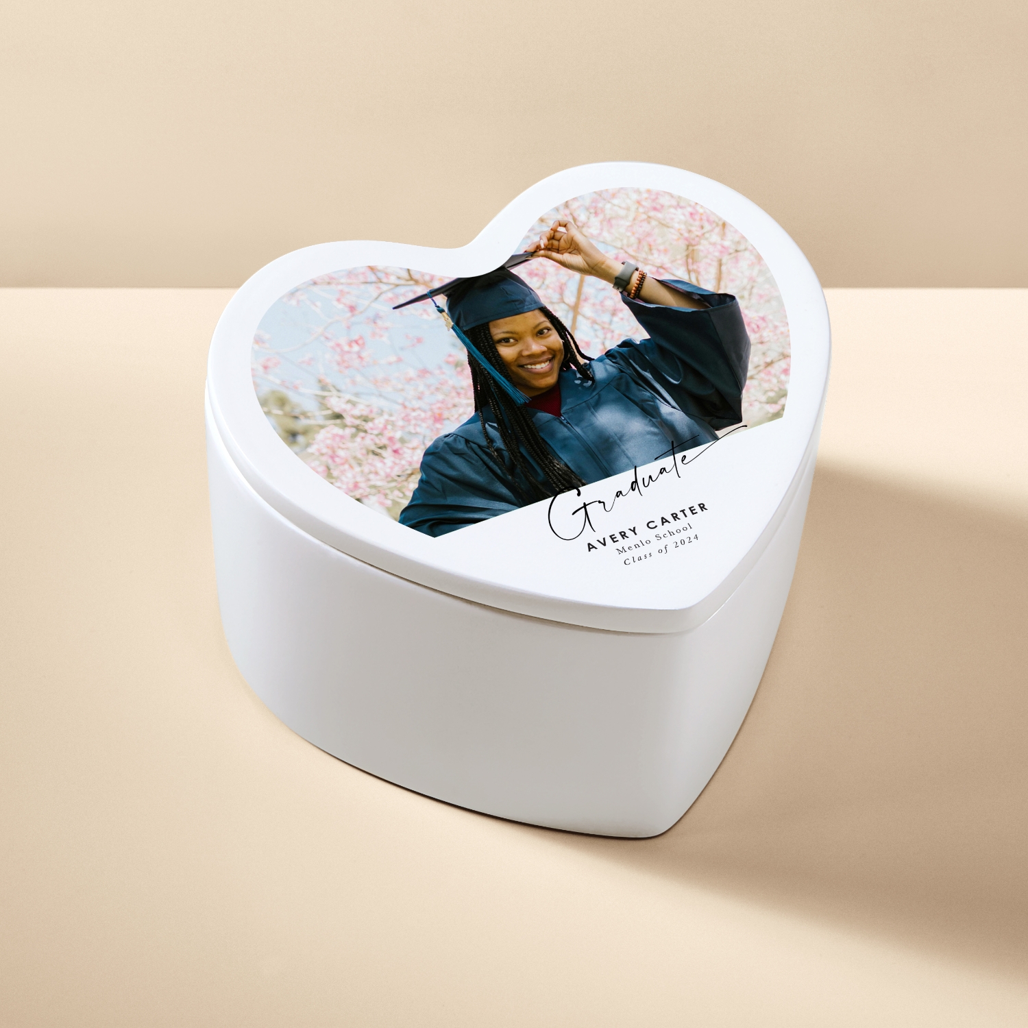 Congrats Graduate Scripted Photo Ceramic Heart Keepsake Box