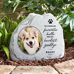 Favorite Hello, Hardest Goodbye Pet Photo Standing Garden Stone
