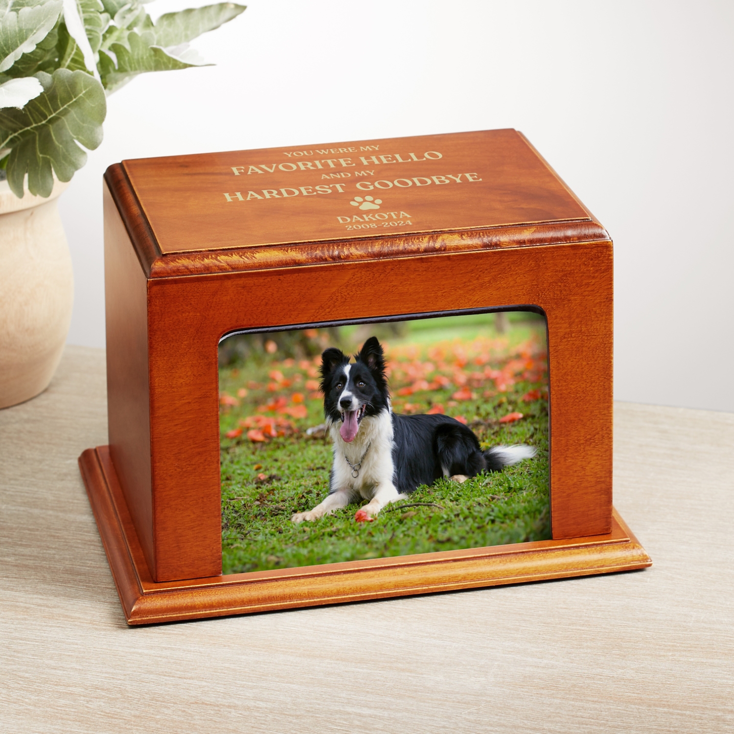 Favorite Hello Hardest Goodbye Wood Frame Pet Cremation Urn