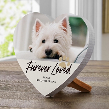 Furever Loved Pet Memorial Photo Wood Heart