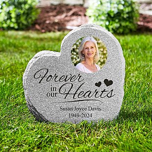 In Our Hearts Memorial Photo Standing Heart Garden Stone