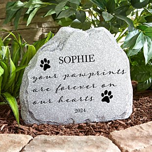 Scripted Paw Prints Pet Memorial Standing Garden Stone
