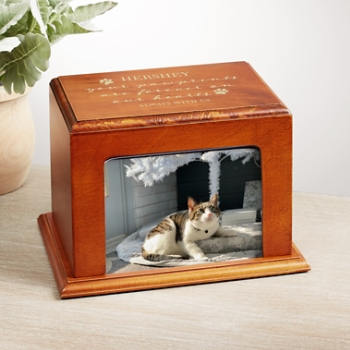 Scripted Paw Prints Wood Frame Pet Urn