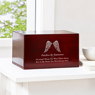Angel's Wings  Engraved Wood Cremation Urn