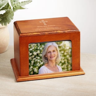 Cross Memorial Wood Frame Cremation Urn