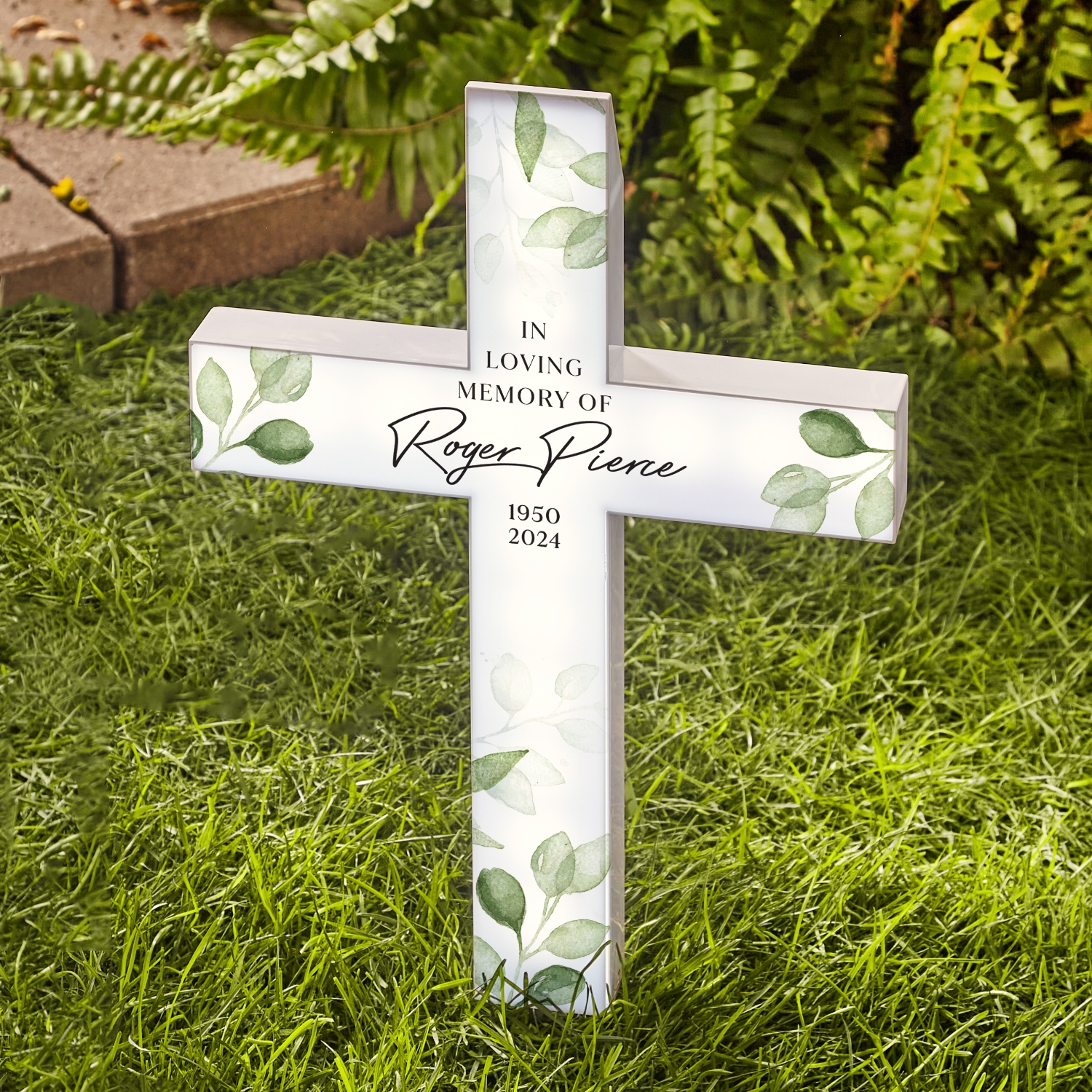 Evergreen Memorial Solar LED Cross