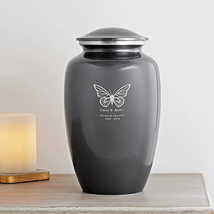 Flies With Butterflies Engraved Metal Cremation Urn