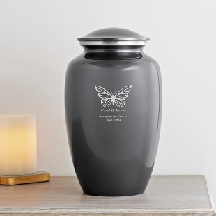 Flies With Butterflies Engraved Metal Cremation Urn