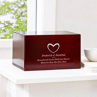 Loving Heart Engraved Wood Cremation Urn