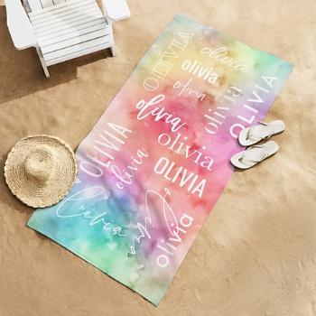 Watercolor Name Beach Towel